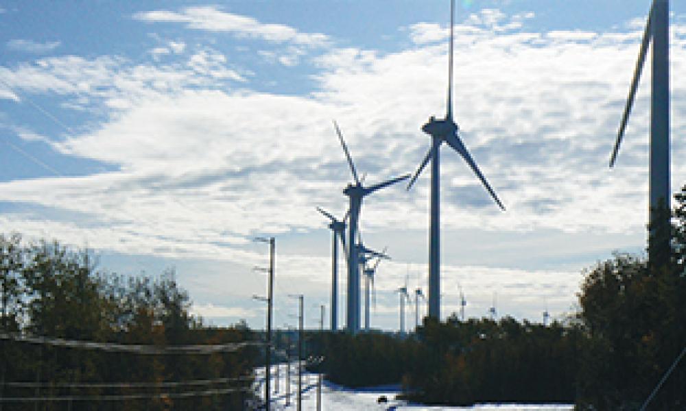 Wind turbines on a sunny winter day.