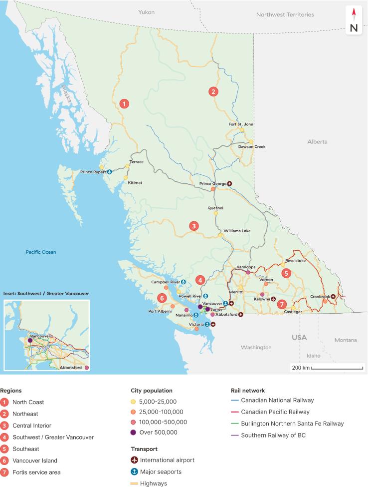 Map of the major transportation infrastructure in B.C.